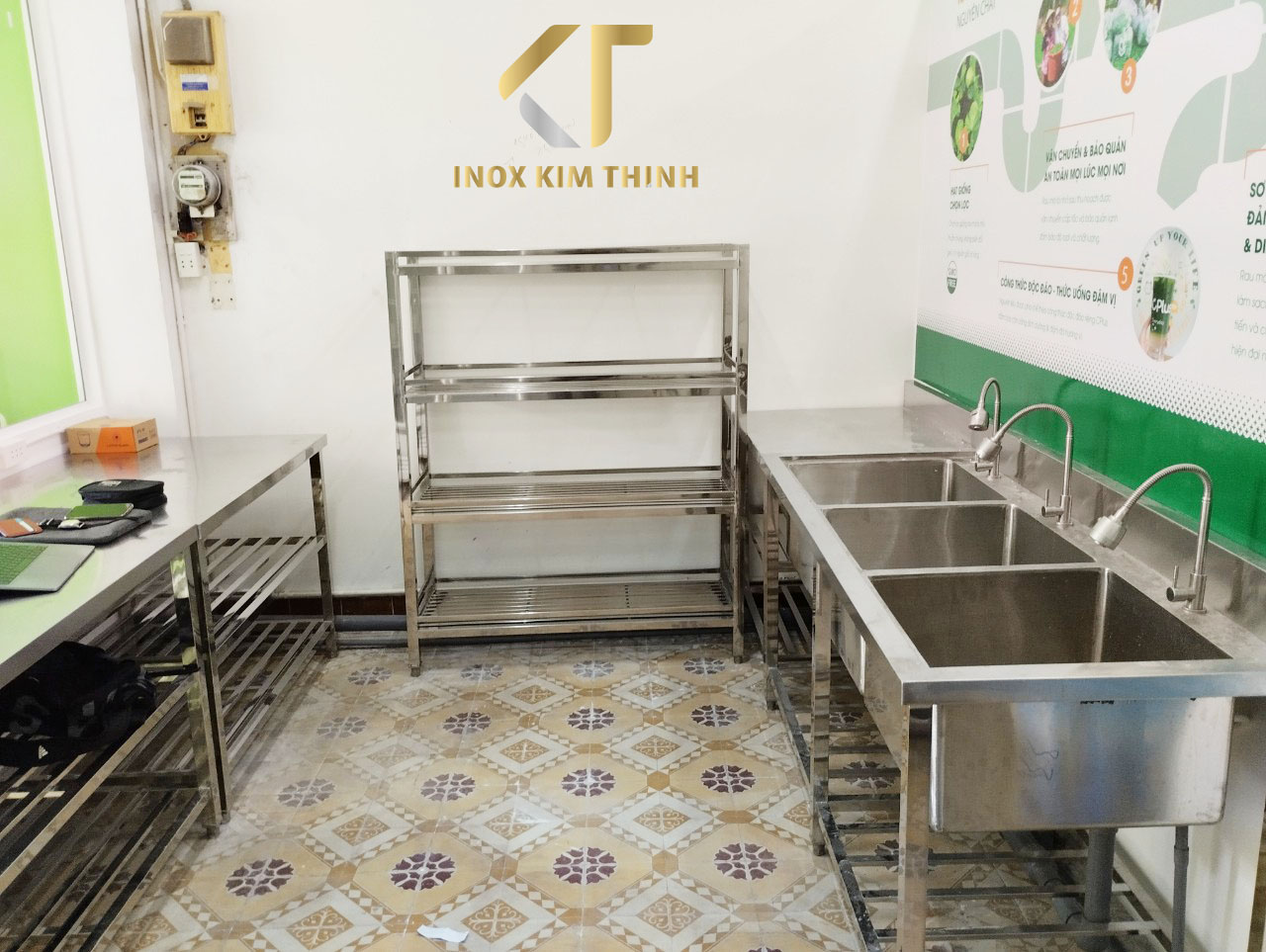 quầy inox cplus rau má mix