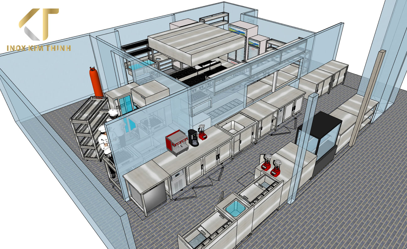 tư vấn thiết kế hệ thống thiết bị bếp quầy pha chế 3d